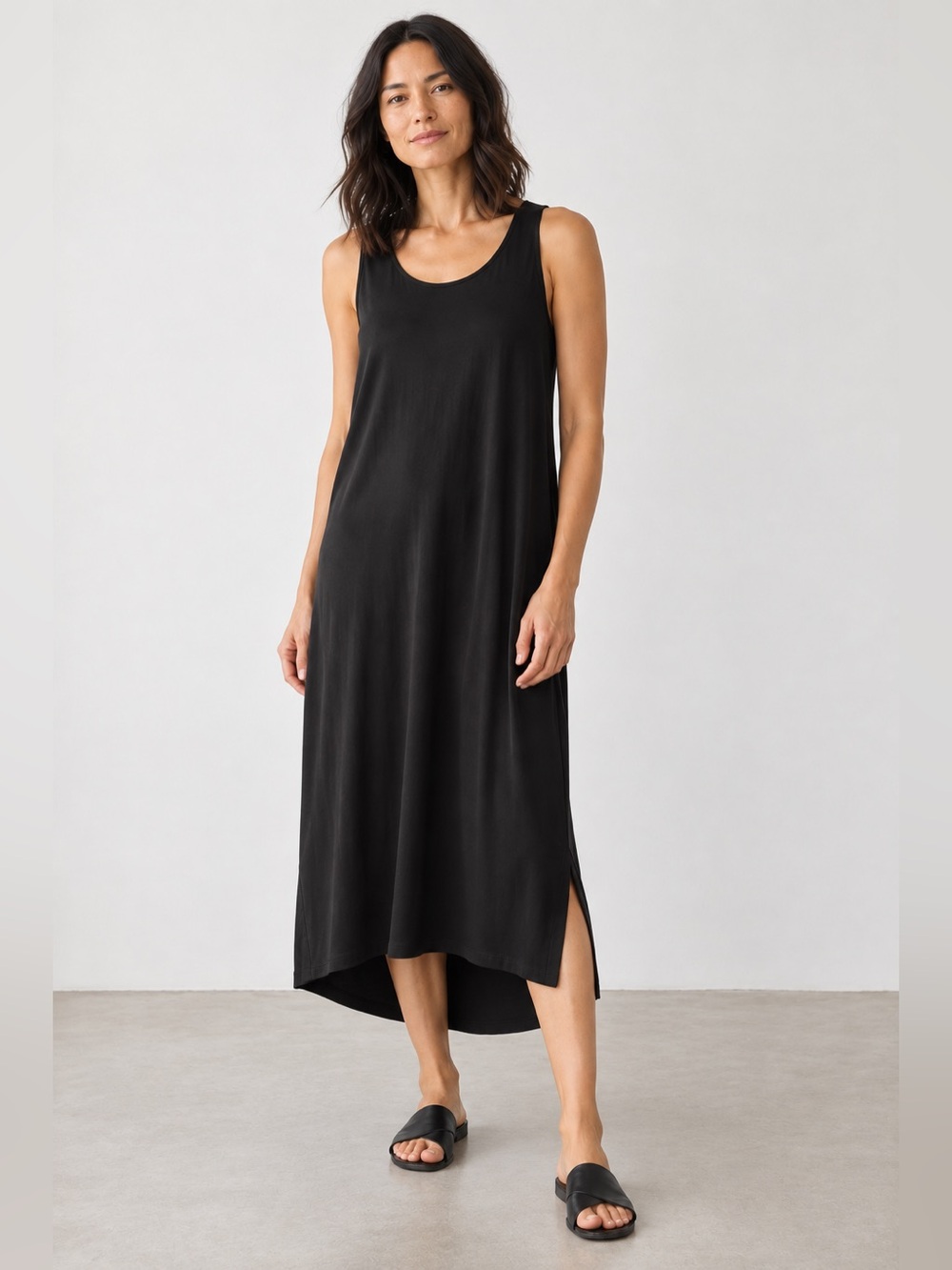 Eileen Fisher Black High-Low Midi Dress | Size XS
